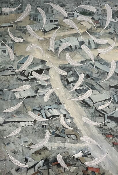 Wings of hope for freedom, Destroyed landscape , gaza1 - a Paint Artowrk by janBreugel